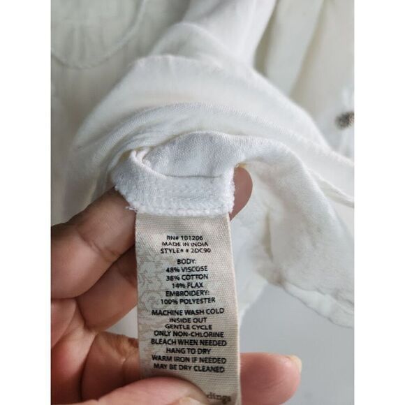 Soft Surroundings White Baby Doll Floral Embroidery Flax/Cotton Blouse sz Small - Picture 9 of 9